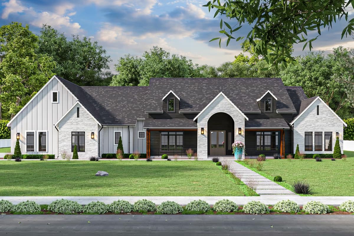 Plan 850000PKE
4-Bed Transitional Farmhouse Plan with Large Games Room - 4187 Sq Ft