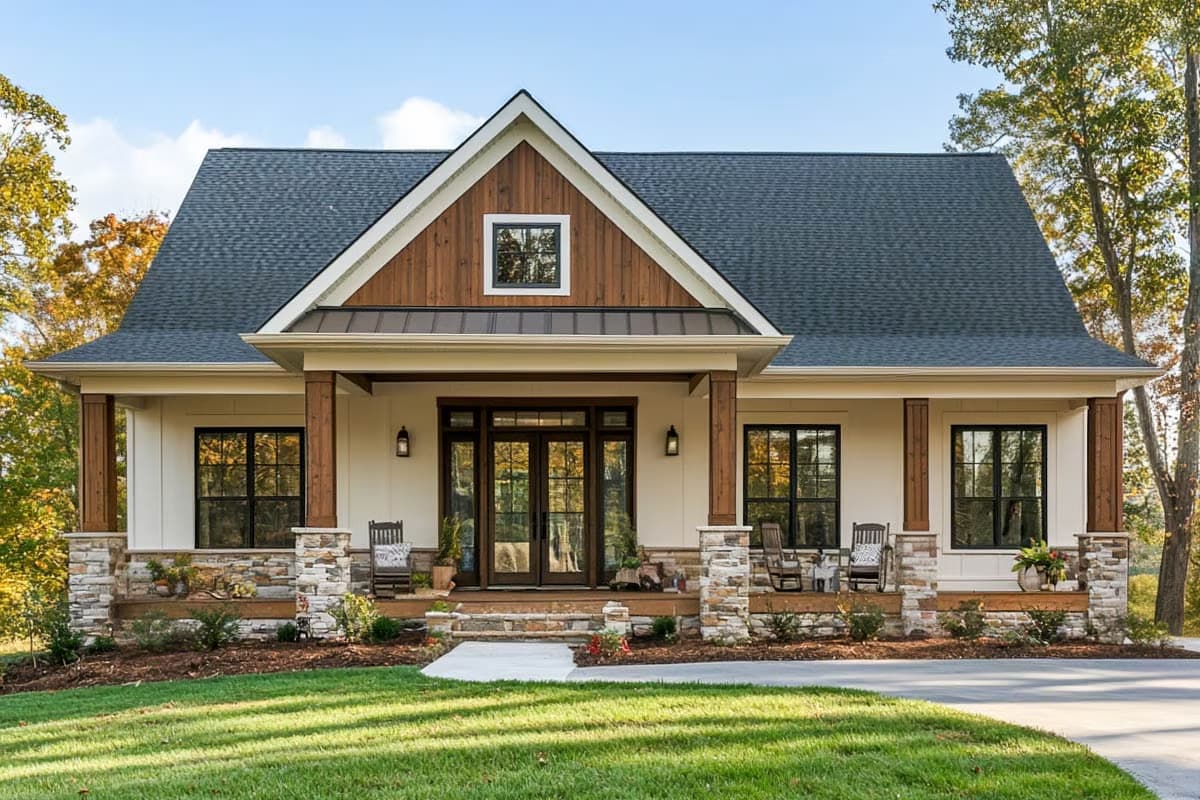 Plan 421012WNT Exclusive  2 or 3 Bed Country Cottage House Plan with Vaulted Living Room Under 1400 Sq Ft