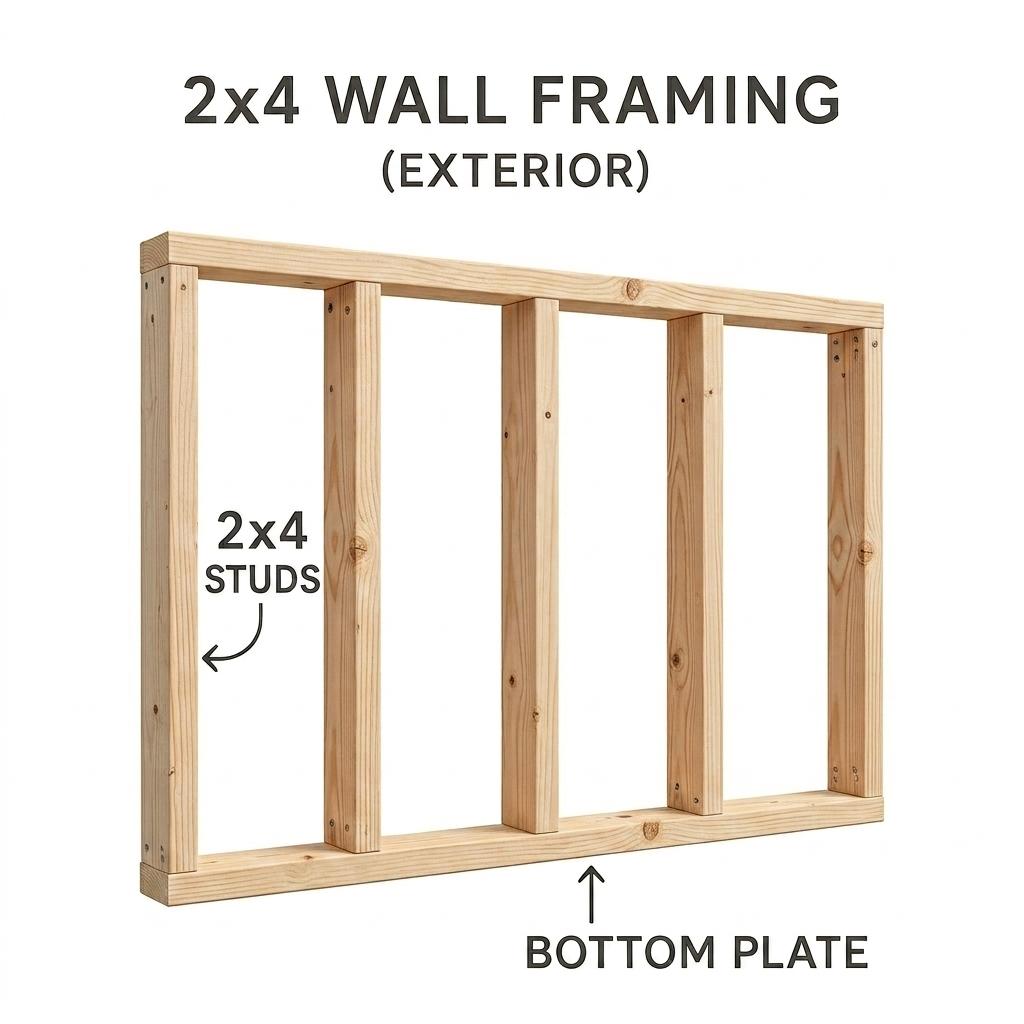 2x4 Wall Framing Diagram – Exterior Stud Construction