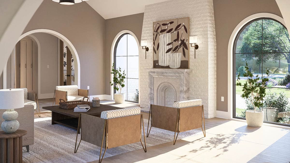 Featured blog image - Warm neutral living room with layered textures, natural light, and connected open-concept layout in Plan 623568DJ