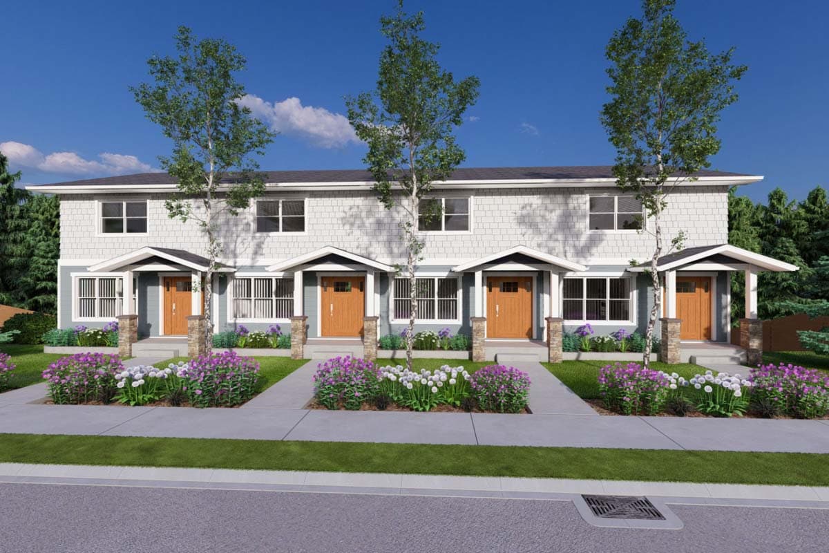 Plan 67714MG
Four-Plex with Covered Entries - 2 Bedroom Units - 1194 Sq Ft Each / Townhouses Architectural Designs