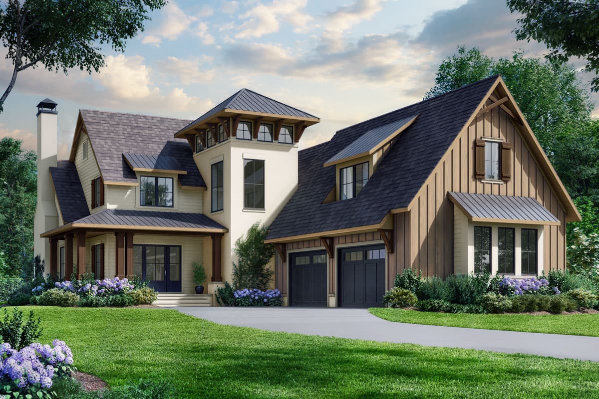 new plans - Plan 93211EL - EXCLUSIVE -
Two-Story New American House Plan with Second Flex Space - 3558 Sq Ft - architectural designs