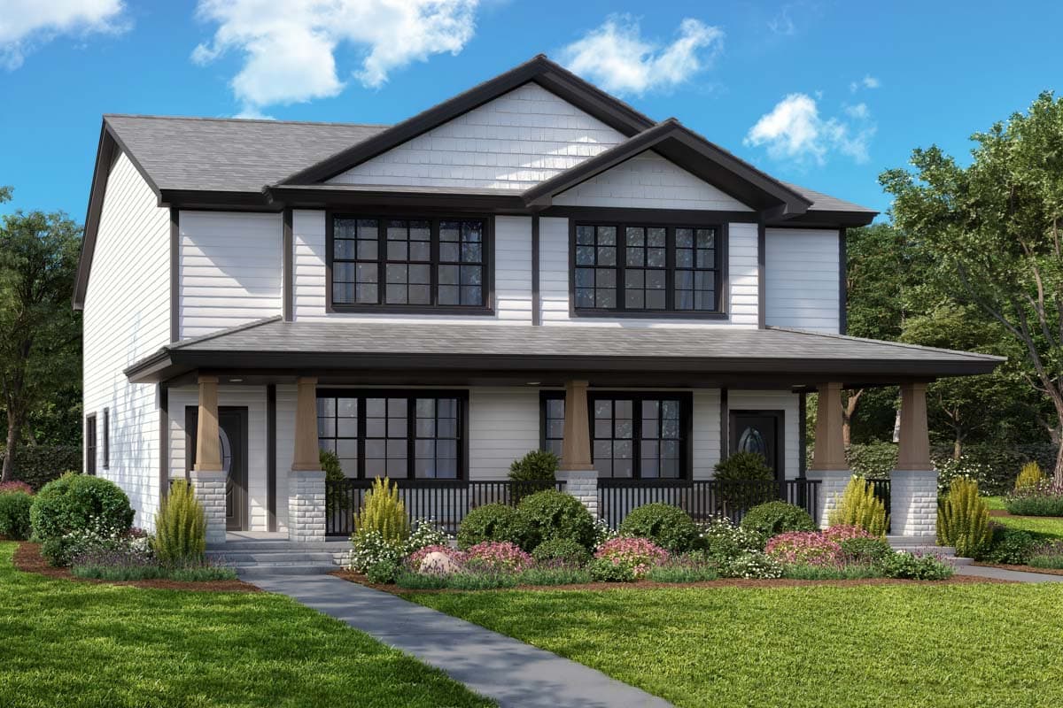 new plans Plan 48630FM - EXCLUSIVE - 
Traditional 2-Story Duplex House Plan with Detached Garage - 1473 Per Unit