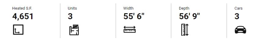 Plan 85416MS
EXCLUSIVE
Modern Farmhouse Triplex House Plan with Two 3 Bed Units and One 2 Bed Unit