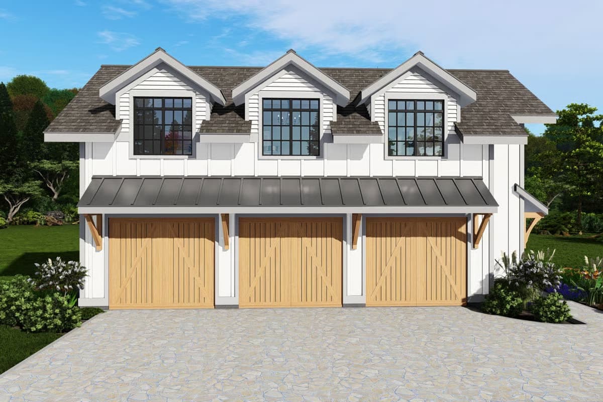 Plan 25448TF
New American Garage Apartment with 1-Bed Attached Apartment - 893 sq Ft