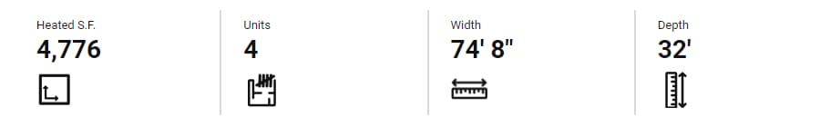Plan 67714MG
Four-Plex with Covered Entries - 2 Bedroom Units - 1194 Sq Ft Each