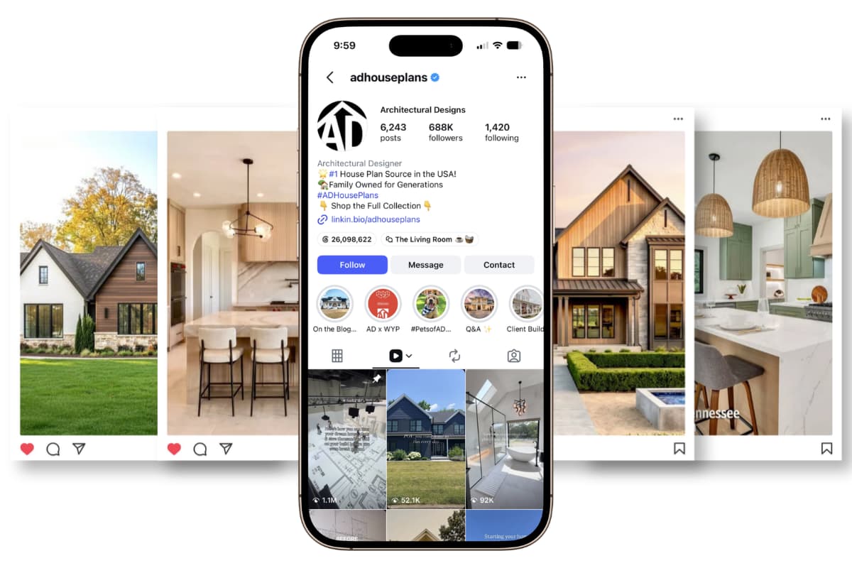 Architectural Designs' Instagram profile adhouseplans