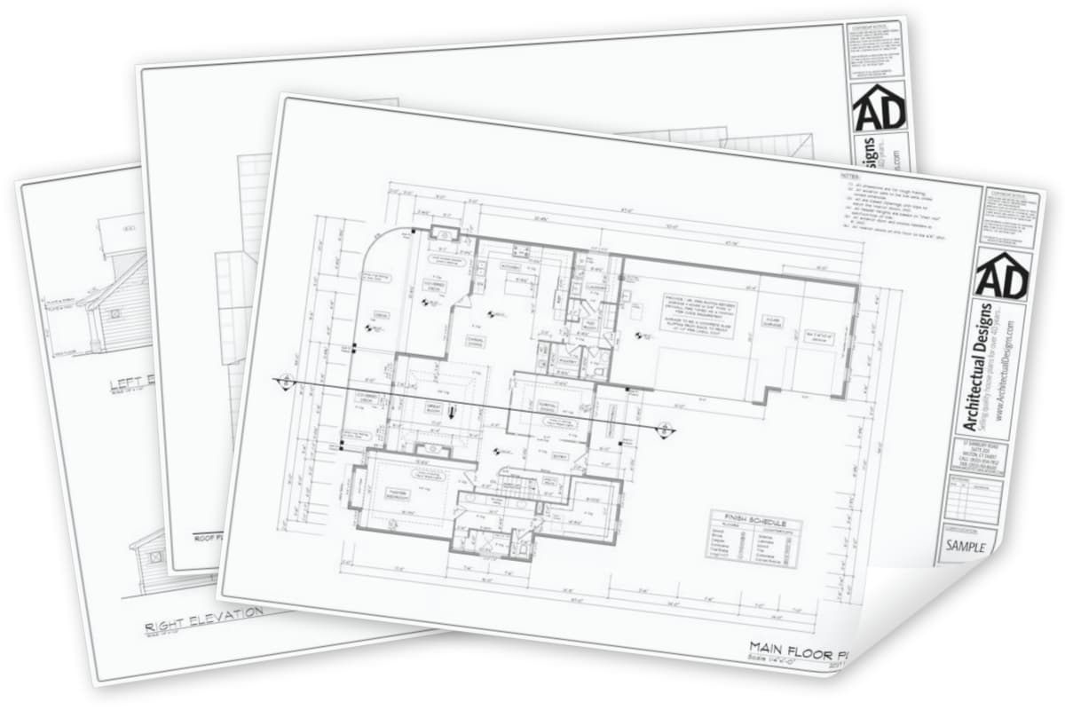 What's included sample sheets — floor plan, elevations, roof plan