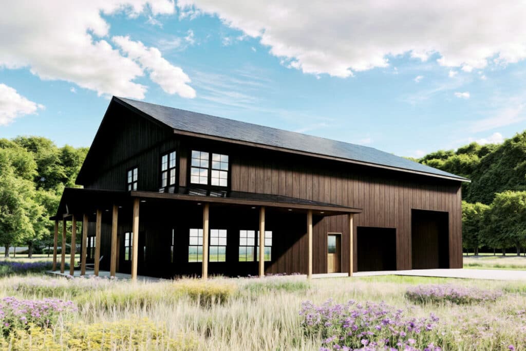 Plan 600002PDZ
EXCLUSIVE
4-Bed Barndominium House Plan with Wrap Around Porch - 2609 Sq Ft