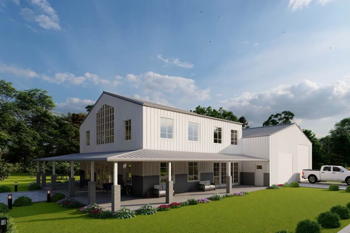 Plan 530133KTE
3-Bed Barn-Style Modern Farmhouse with Workshop Garage - 2300 Sq Ft