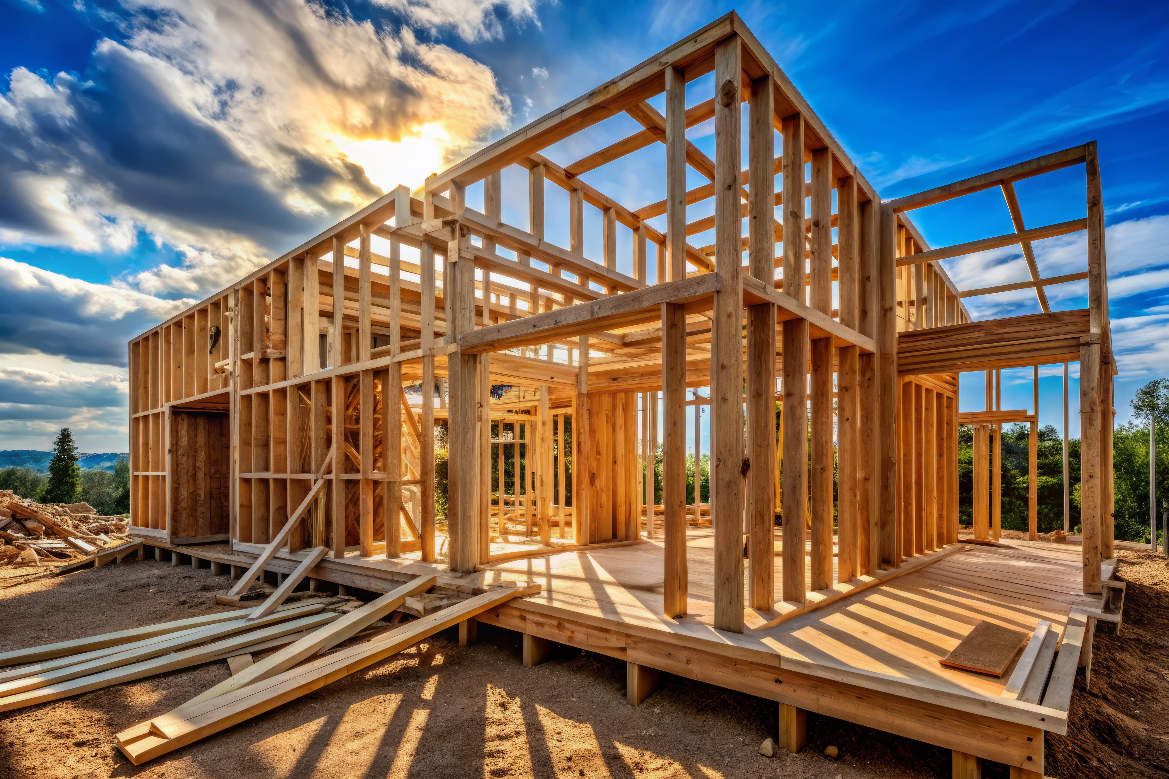 House Under Construction – Wood Frame Exterior Wall Structure
