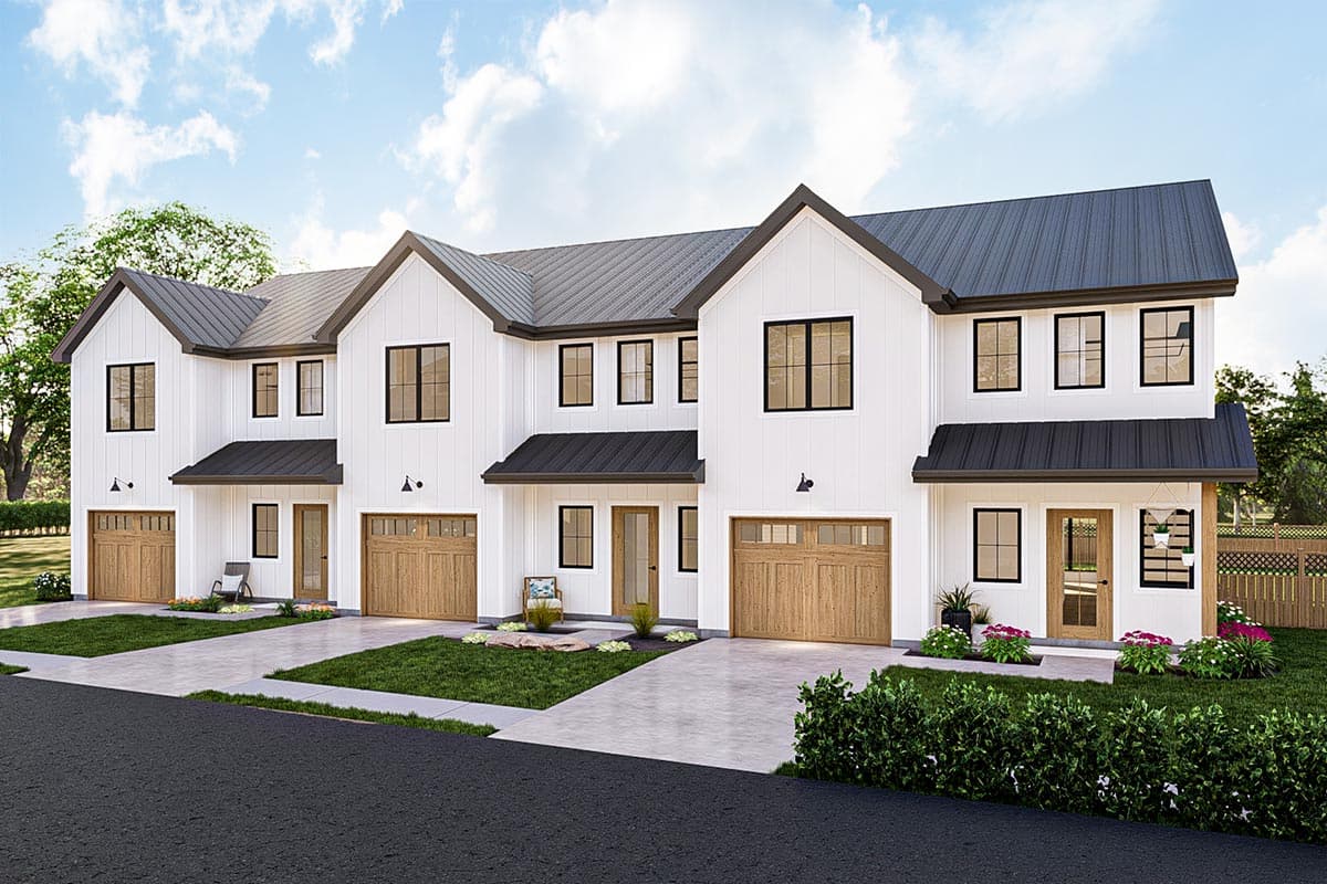 Plan 623200DJ
Modern Farmhouse Triplex House Plan with 3-Bed Units Under 1800 Square Feet / Townhouses Architectural Designs